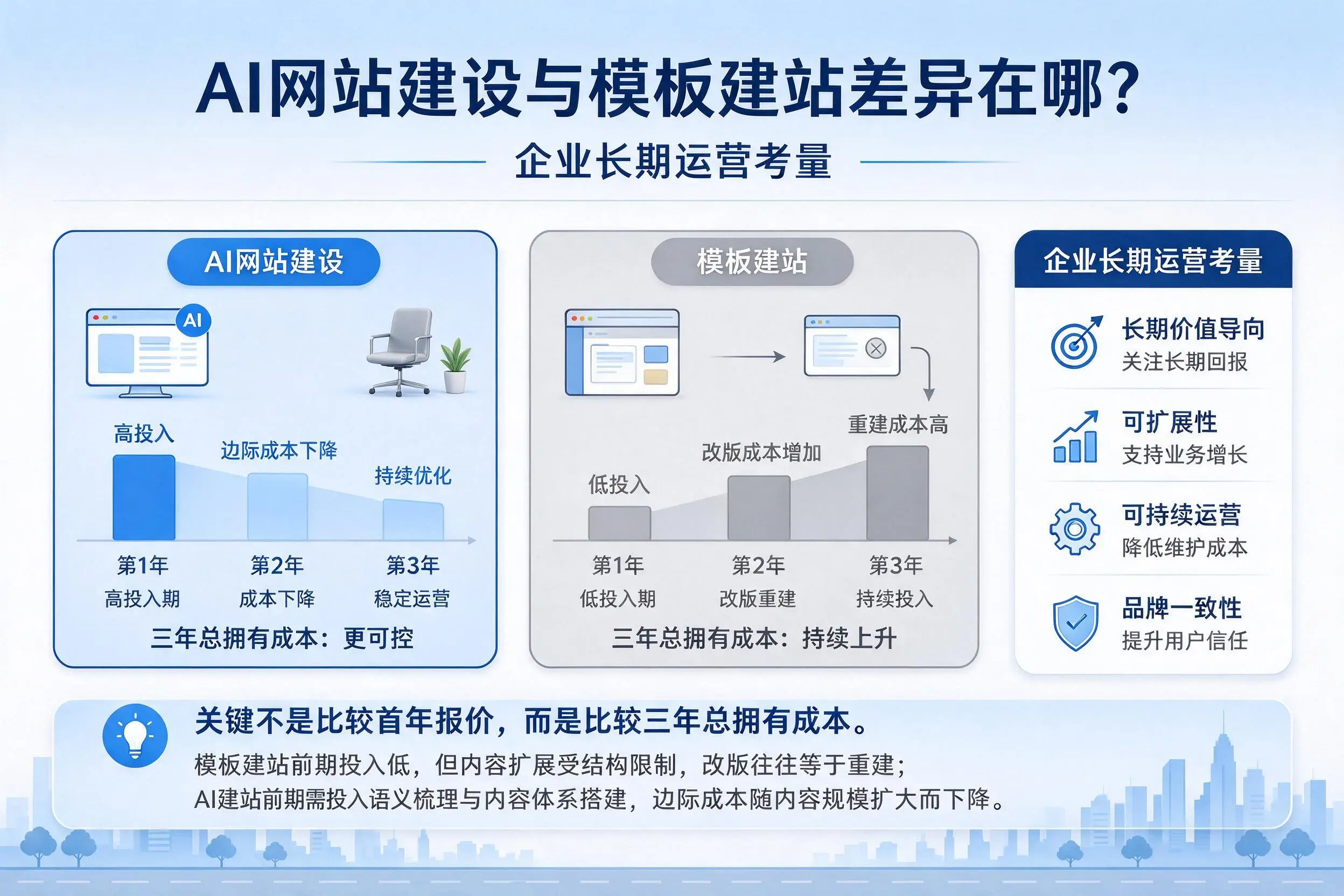 AI网站建设与模板建站差异在哪？福州企业长期运营考量